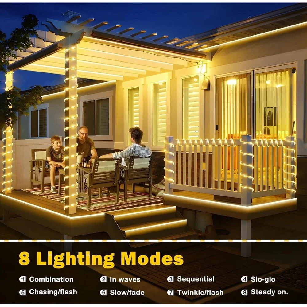 2 Pack LED Rope Lights Waterproof Rope Light 197FT 600 LED Flexible Tube 8 Modes